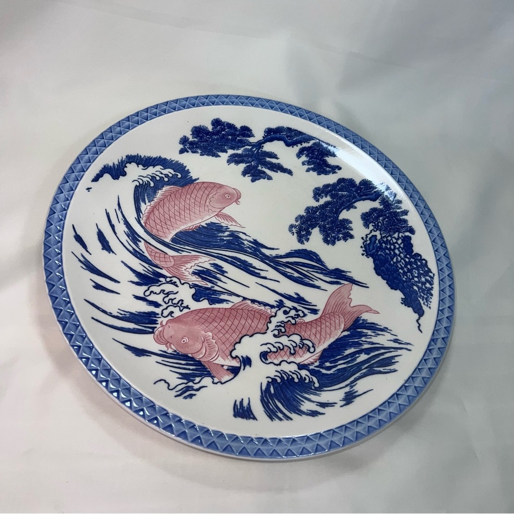 Blue and White Decorative Plate with Fish Design - Picture 11 of 15